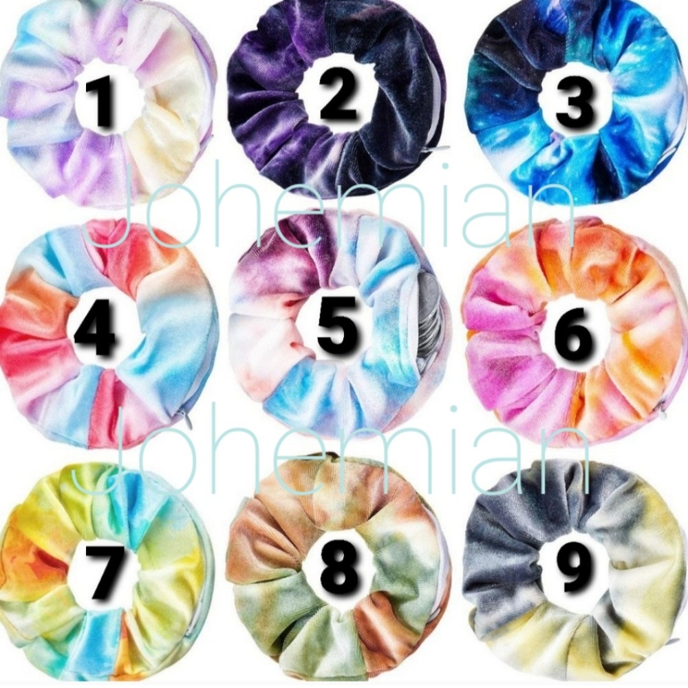 ZIPPER Scrunchie 3pks Tie Dye Velvet Hair Accessory New - Picture 13 of 13